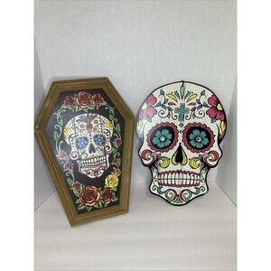 Skull Roses Wall Decor DAY OF THE DEAD Wall Hanging Table Sign Skull Hardy Goth